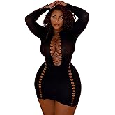 ITODA Women Sexy Hollow Up Nightclub Dress Bodycon Club Mini Dress Long Sleeve Party Clubwear Dress