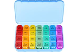 COLORWING Weekly Pill Organizer, Travel Pill Box Case (7-Day / 4-Times-A-Day) with Big Compartments to Hold Plenty of Fish Oils, Vitamins, Morning noon Night Medication Dispenser (Blue)