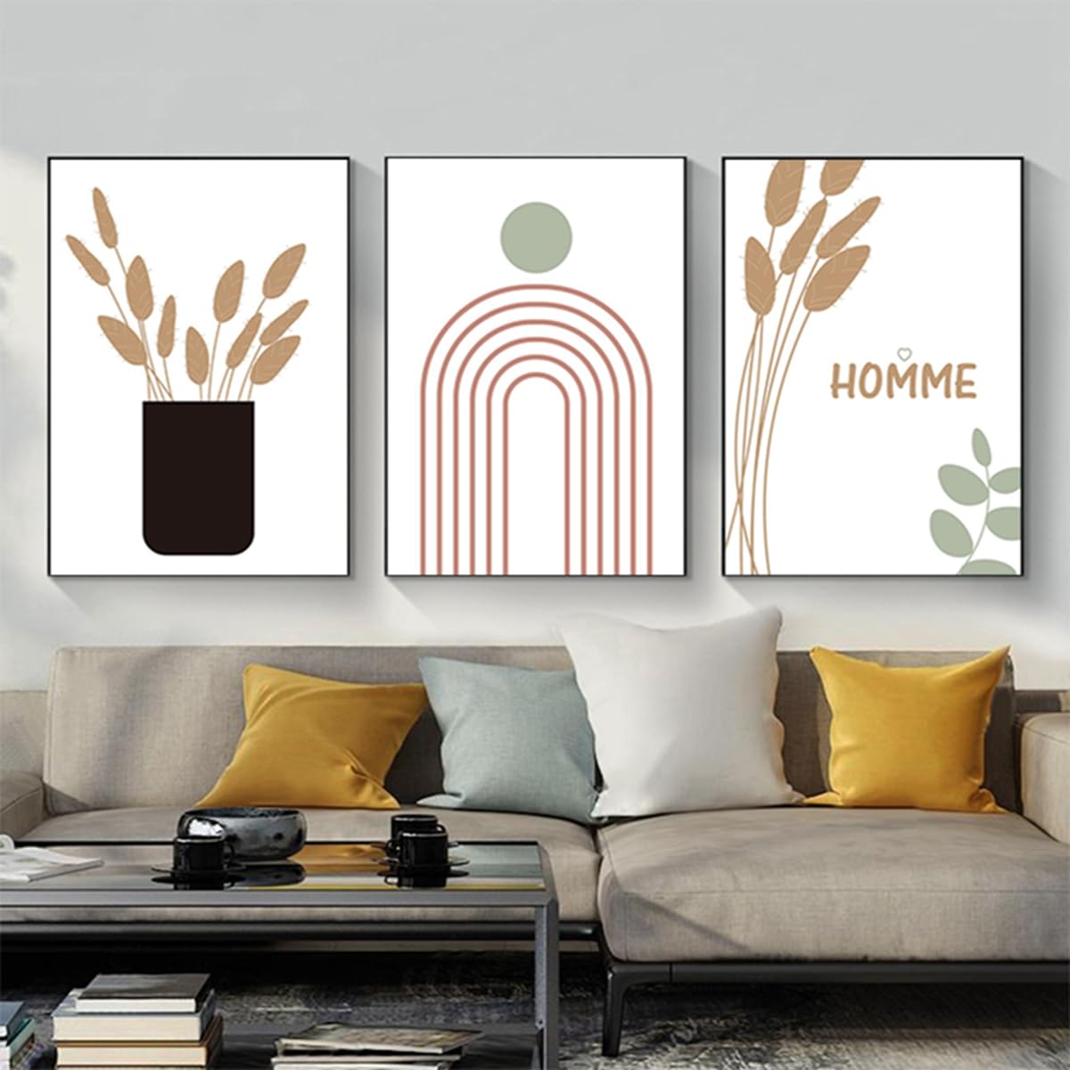 Set of 3 Posters Abstract Botanical Leaf Print Posters, Modern Abstract Bohemian Posters, Without Frame (Picture-07.40 x 60 cm x 3 Pieces)