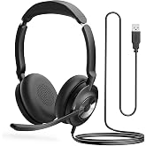 Beebang USB Headset with Microphone for PC, Active Noise Cancelling Headphones with ENC Noise Cancelling Mic, Wired Office Computer Headset with Mute for Call Center, Teams, Zoom