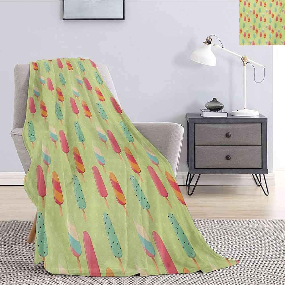 Luoiaax Ice Cream Flannel Fleece Throw Blanket Delicious Sweet Treats Colorful Summer Theme with Retro Influences Childhood Comfortable Soft Warm Large Blanket W70 x L84 Inch Multicolor