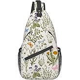 VOOHDDY Vintage Wild flowers Herb Floral Plant Sling Bag For Women Men Travel Hiking Backpack Crossbody Shoulder Chest Bags Casual Daypack Sport