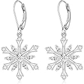 925 Sterling Silver Christmas Earrings Snowflake Earrings for Women Winter Holiday Xmas Jewelry Gift for Women
