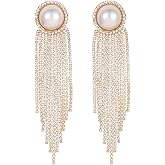 Rhinestone Earrings Dangling for Women Sparkly Silver Dangle Earrings Girls Long Chandelier Earrings Tassel Lightweight Ear Studs Cubic Zirconia (KE001S-W)