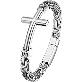 Rofusn Mens Byzantine Chain Cross Bracelet: Stainless Steel Religious Christian Catholic Punk Hip Hop Jewelry Gift for Fathers Day