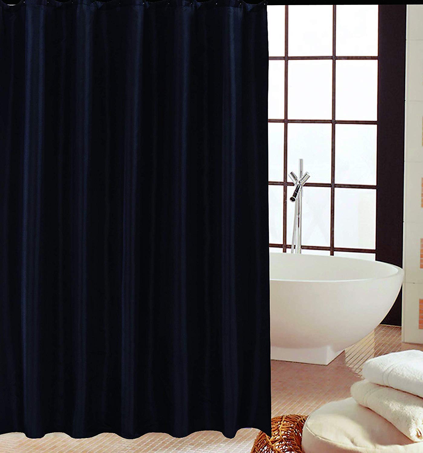 KAV Polyester Fabric Shower Mould and Mildew Resistant Curtain 180 x 180 cm (71 x 71 Inch) Tiles Patterned (Choose Colour from Drop Down menu) (Black)
