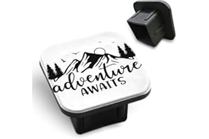 Zaueky Outdoor Receiver Tube Hitch Plug Adventure Awaits Lettering Mountain Hiking Travel Rubber Hitch Cover 2 Inch Trailer H