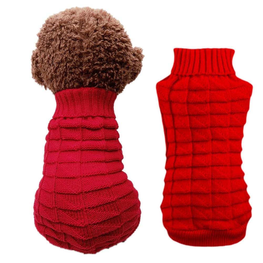 Wiz BBQT Cat Sweater, Turtleneck Knitted Kitten Clothes, Sphynx Cat Clothes, Small Dog Sweaters (Red, L)