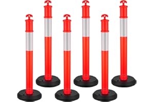 VEVOR 6 Pack Traffic Delineator Posts, 45 inches Traffic Safety Cones with Fillable Base and Reflective Strips, Heavy Duty De