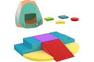 Yaofala Foam Climbing Blocks with Foldable Tent,10 PCS Soft Play Set for Toddlers 1-3, Colorful Toddler Climbing Toys Indoor, Flexible Crawling Foam Blocks