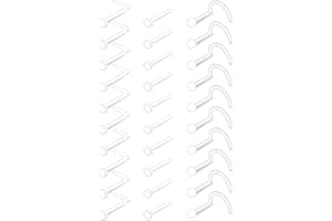MODRSA 18g 20g Small Clear Nose Rings Studs Retainer for Work Surgery Flexible L Shaped Nose Screw Round Flat Top Bone Skin C