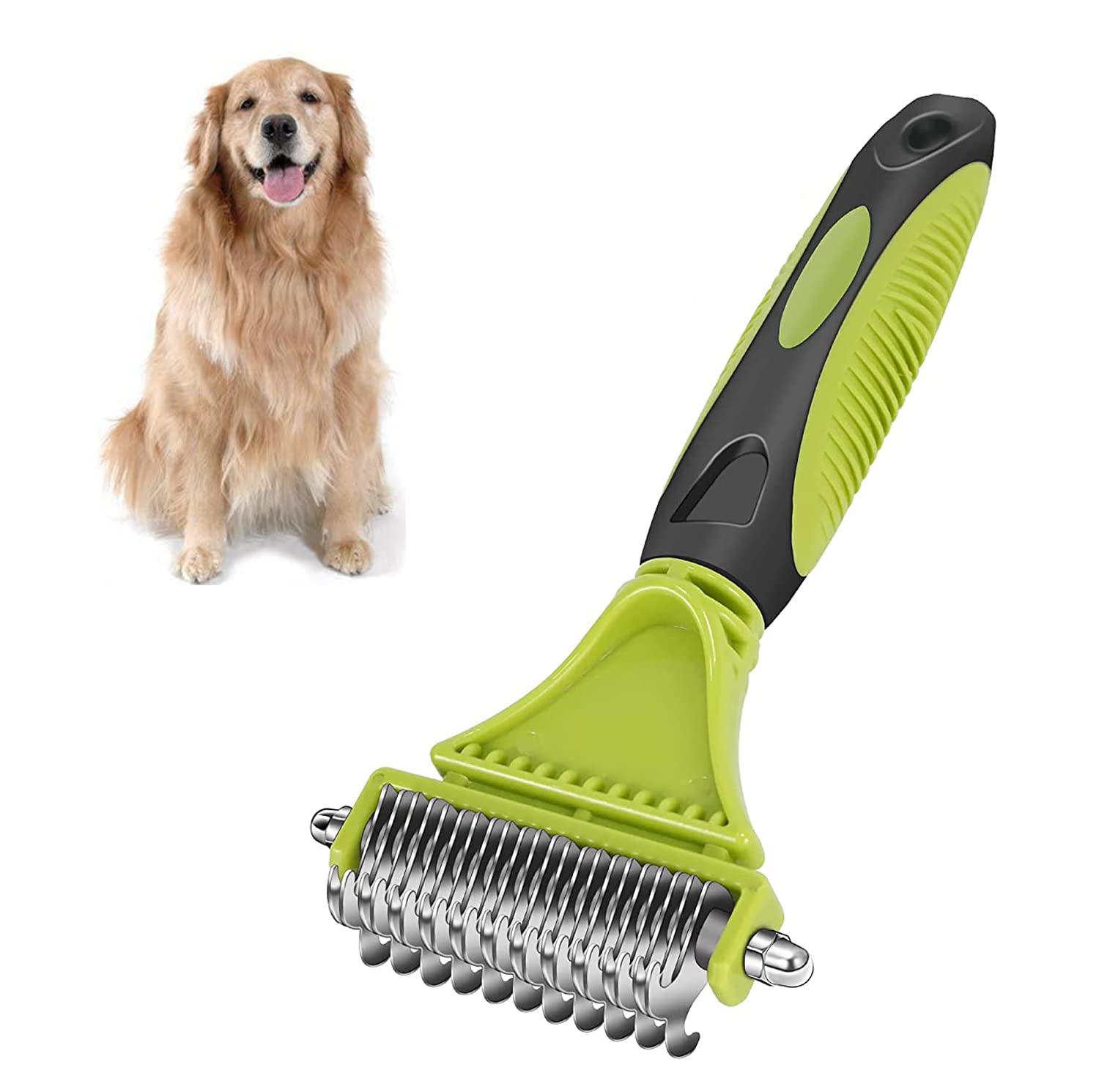 Dog Comb Grooming Dematting Comb Dog Cat Brush Pet Grooming Tool Undercoat Combs Double-Sided Blade Rake Grooming Comb Double Sided Deshedding Tool For Small, Medium, Large Pets
