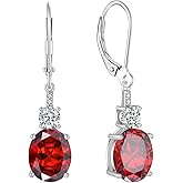 Inpasne Oval Dangle Drop Earrings for Women 925 Sterling Silver Leverback Earrings Birthstone Jewelry Gifts for Her