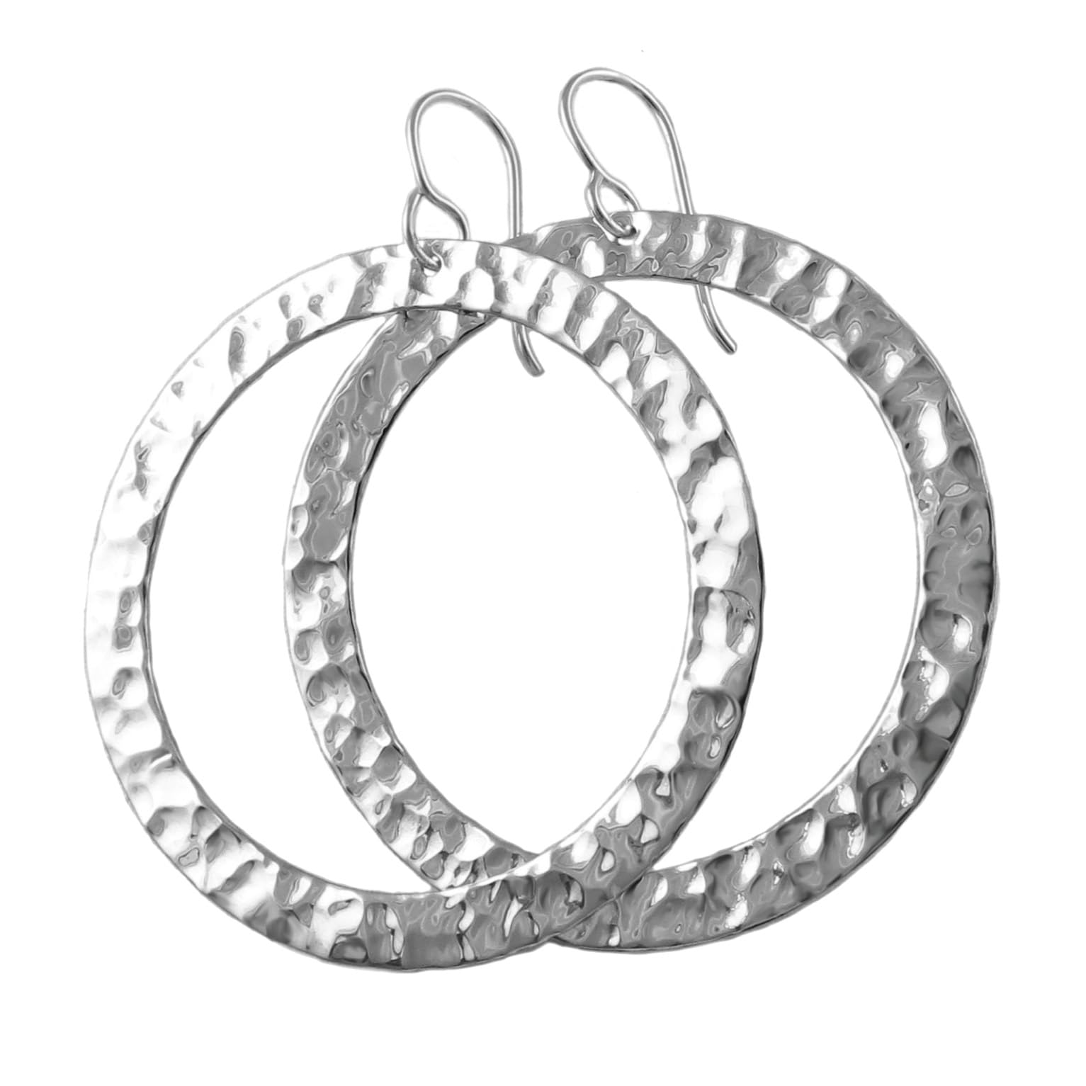 Large Hoops Solid Handmade 925 Sterling Silver Hammered Circle Earrings