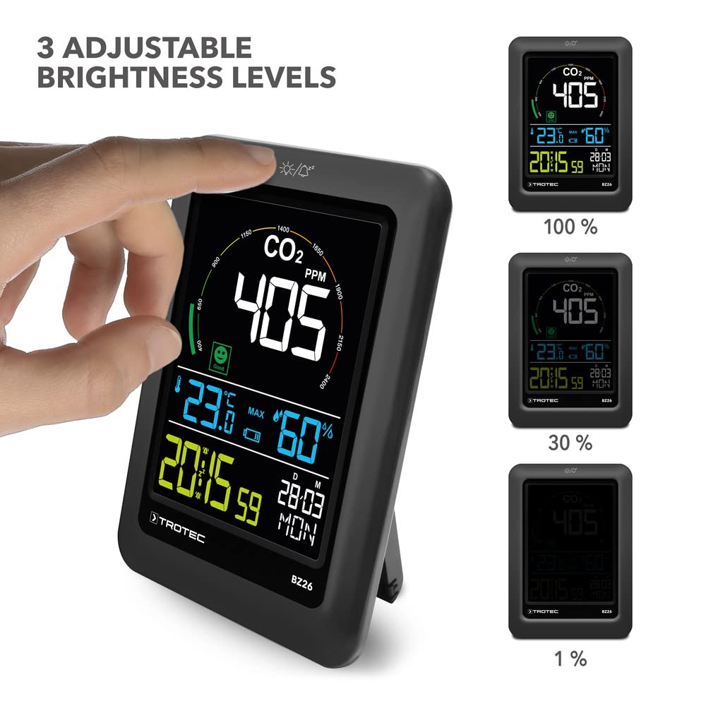 TROTEC CO2 Messgerät BZ26 – Luftqualitätsmonitor – Messbereich 400 bis 5000 PPM, Lufttemperatur, Relative Luftfeuchte, Wohlfühlindikator-Anzeige 6
