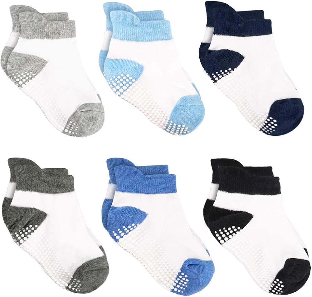 AVANTMEN Toddlers Baby Ankle Socks with Grips 12 Pack Non Slip Girls Boys Infants Kids Anti Skid