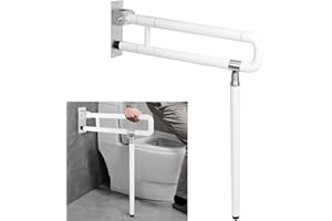 GOOFCXO 24x30 Inches Handicap Grab Bars for Toilet, Foldable Toilet Safety Rails with Leg, Flip Up Non-slip Grab Bar, Wall-mo