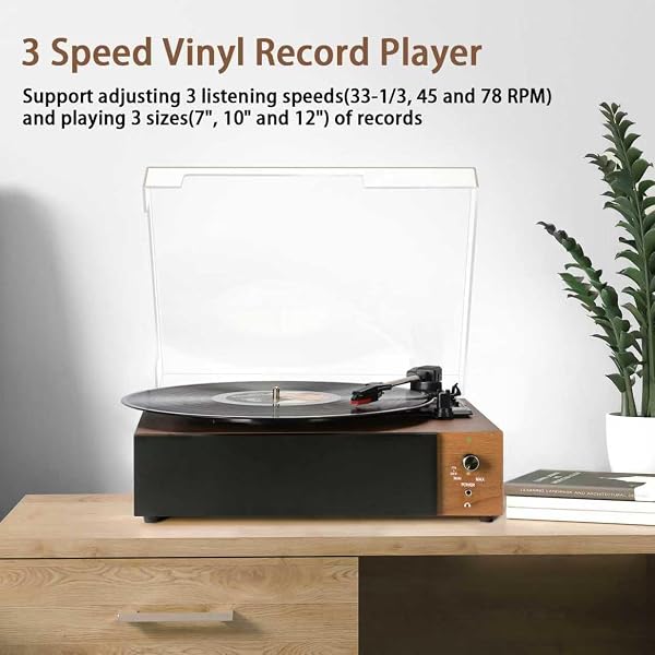 PORTABLE BLUETOOTH VINYL RECORD PLAYER TURNTABLE WITH BUILT-IN SPEAKERS, RECHARGEABLE, MULTIPLE SPEEDS (33/45/78 RPM) – RETRO VINTAGE DESIGN FOR HOME & GIFTS