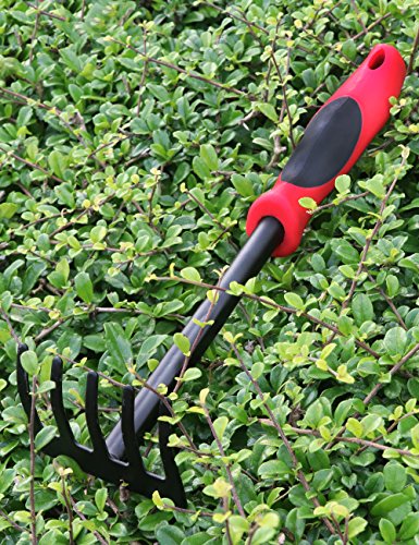 KEMAIER Garden Hand Rake - Metal Garden Cultivator Tools Black and Red Small Rake - Thumbnail 2