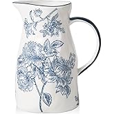 Magclay Ceramic Pitcher Vase, Blue and White Jug for Home Decor, Chinoiserie Vase Decor, Decorative Pitcher with Handle