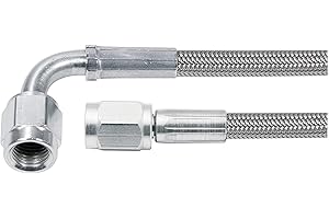 Allstar Performance Brake Hose, 48 in Long, 3 AN Hose, 3 AN Straight Female to 3 AN 90 Degree Female, Braided Stainless, PTFE Lined, Each
