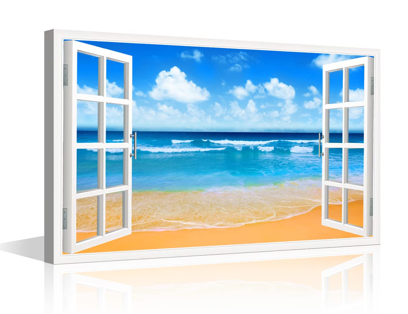 Canvas Print Wall Art Window View Landscape Bright Blue Beach Nature Wilderness Photography Modern Art Rustic Scenic Colorful Multicolor for Living Room Bedroom Office - Ready to Hang (18"W x 12"H) โ image 1