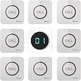 SINGCALL Restaurant Pager System 1 Receiver &amp; 8 Waterproof Call Buttons | Wireless Waiter Calling System With Number Display Receiver, For Kitchen/Fast Food/Hotel/Restaurants/Cafe/Bar