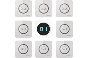 SINGCALL Restaurant Pager System Waiter Calling System Pagers and Beepers for Kitchen,Fast Food,Hotel,Restaurants,Cafe,Bar to Call Waiters 8 Waterproof Wireless Call Buttons 1 Number Display Receiver