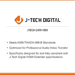 J-Tech Digital Cat6 Ethernet Cable 100 Ft Solid