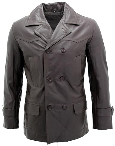 Infinity Herren Braun German Marine Dr Who Kuhfellleder PEA Coat