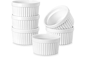 MALACASA Ramekins 8 oz Oven Safe, Porcelain Creme Brulee Ramekins Pudding Custard Cups Ceramic Souffle Dishes Ramakan Ramiken Ramicans Baking Bowls Set of 6, White, Series RAMEKIN-DISH