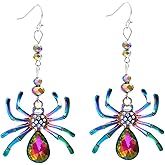 Gothic Spider Dangle Earrings,Vintage Punk Spider Earrings Color Crystal Gem Spider Drop Earrings Goth Funny Spider Earrings Halloween Jewelry for Women