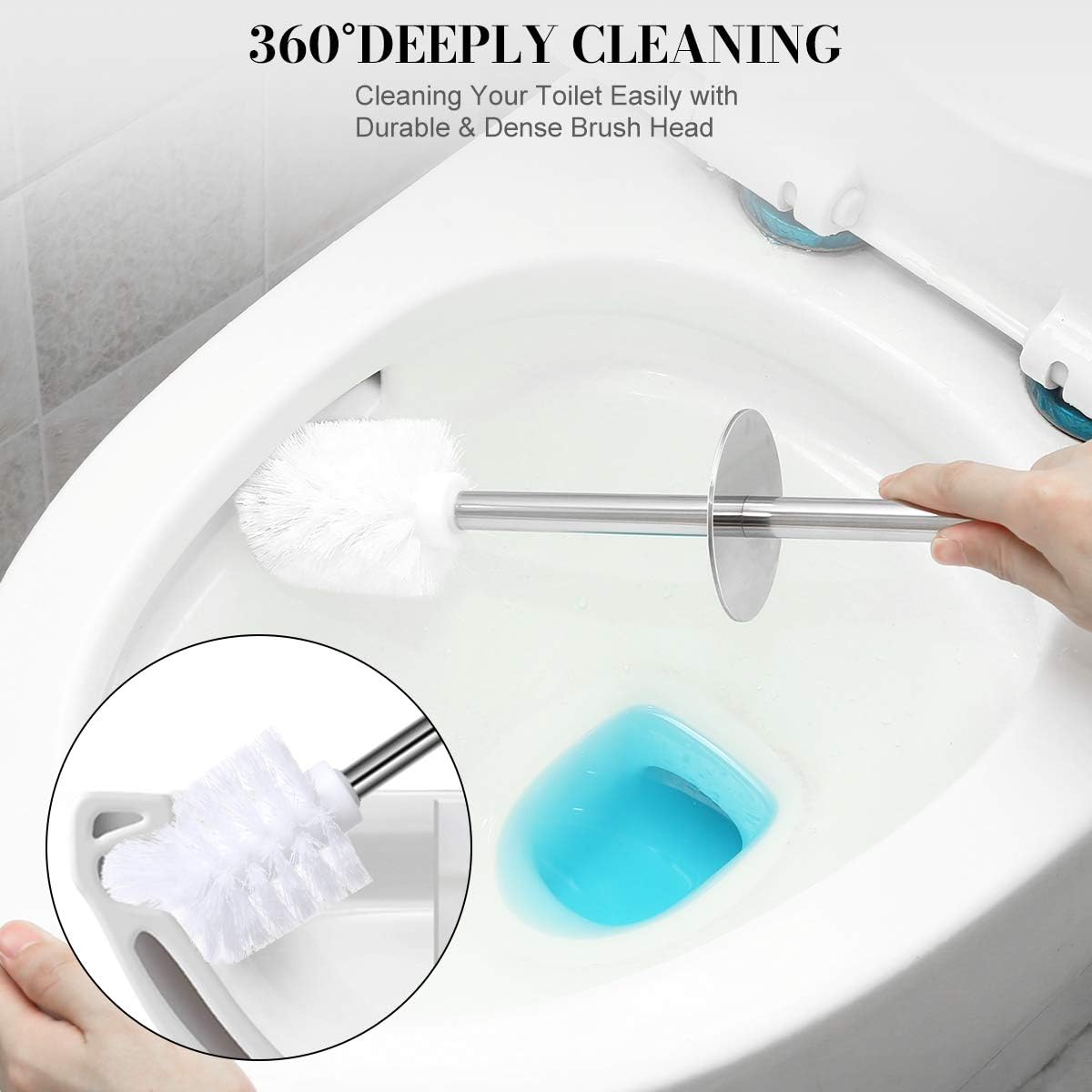 IXO Toilet Brush and Holder, 2 Pack Toilet Brush with 304 Stainless Steel Long Handle, Toilet Bowl Brush for Bathroom Toilet-Ergonomic, Elegant,Durable: Kitchen & Dining