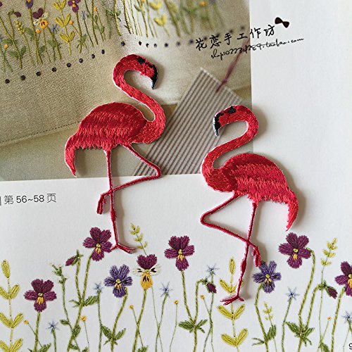 Custom embroidery boutique brooch Korean couple models red flamingo brooch pin badge PDA fabric sticker clothing accessories - Thumbnail 3