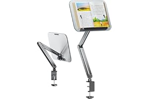 Domary Desktop Book Stand for Reading with Cantilever Arm Rotating and Foldable Aluminum- Panel to Adjust Angle and Height Co