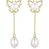 Golden Silver Butterfly Freshwater Cultured Pearl Earrings
