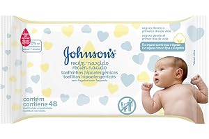 Lenços Umedecidos Johnson's Baby Recém-Nascido, 48 Unidades | Hipoalergênico, Fórmula Chega de Lágrimas, Previne Assaduras