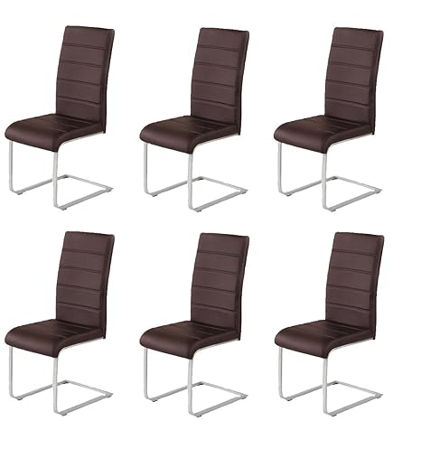 agionda 6 x Freischwinger Jan Piet Esszimmerstühle Kunstleder braunNEU Jetzt 120 kg belastbar Gestell einteilig Stuhl Polster