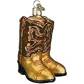 Old World Christmas Brown Pair of Cowboy Boots Glass Blown Ornament for Christmas Tree, Handcrafted Holiday Decoration, Western Collection