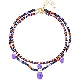 GIKILEE Halloween Multilayer Colorful Beads Necklace Skull Ghost Pendant Choker Necklace Holiday Night Costume Party Jewelry