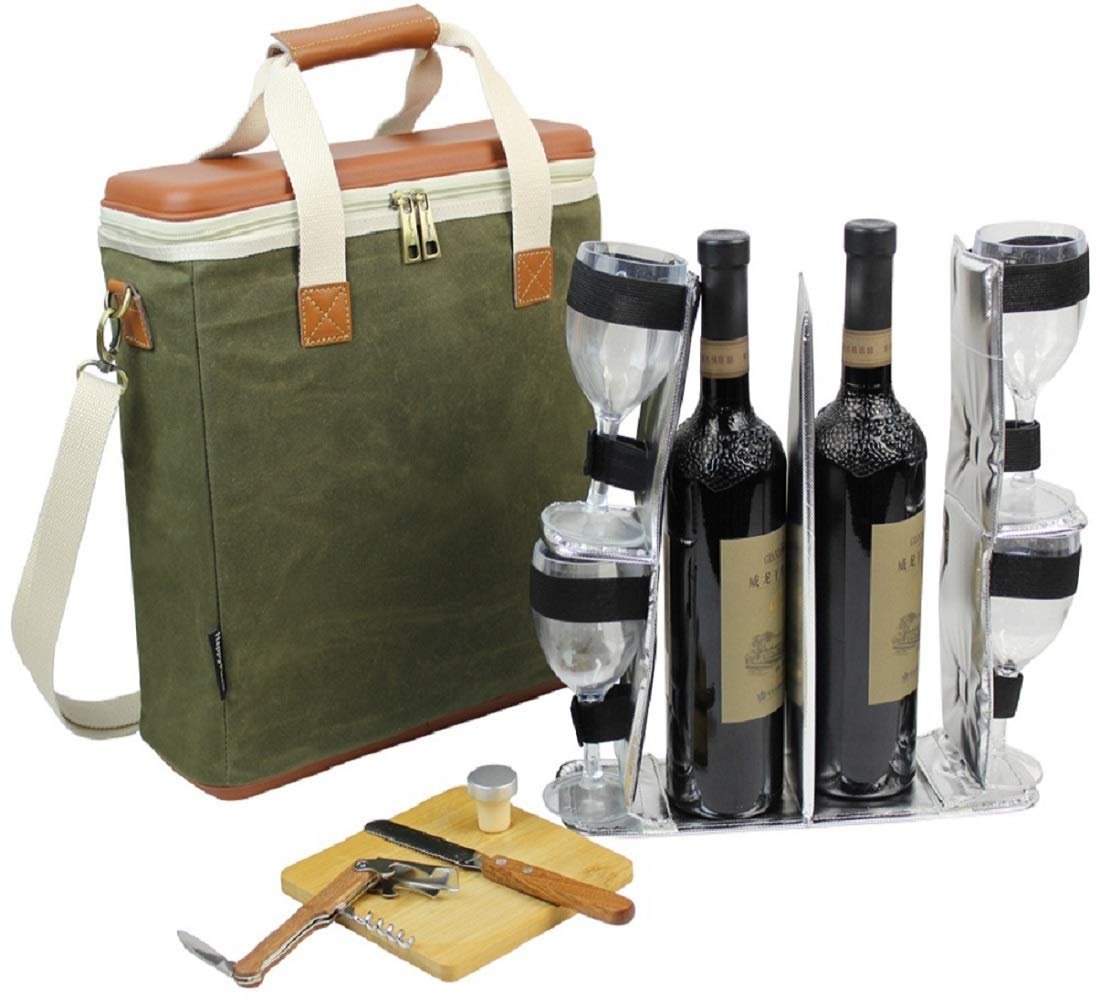 EVA Molded 3 Bottle Wax Canvas Wine Cooler Bag / Insulated Wine Carrier