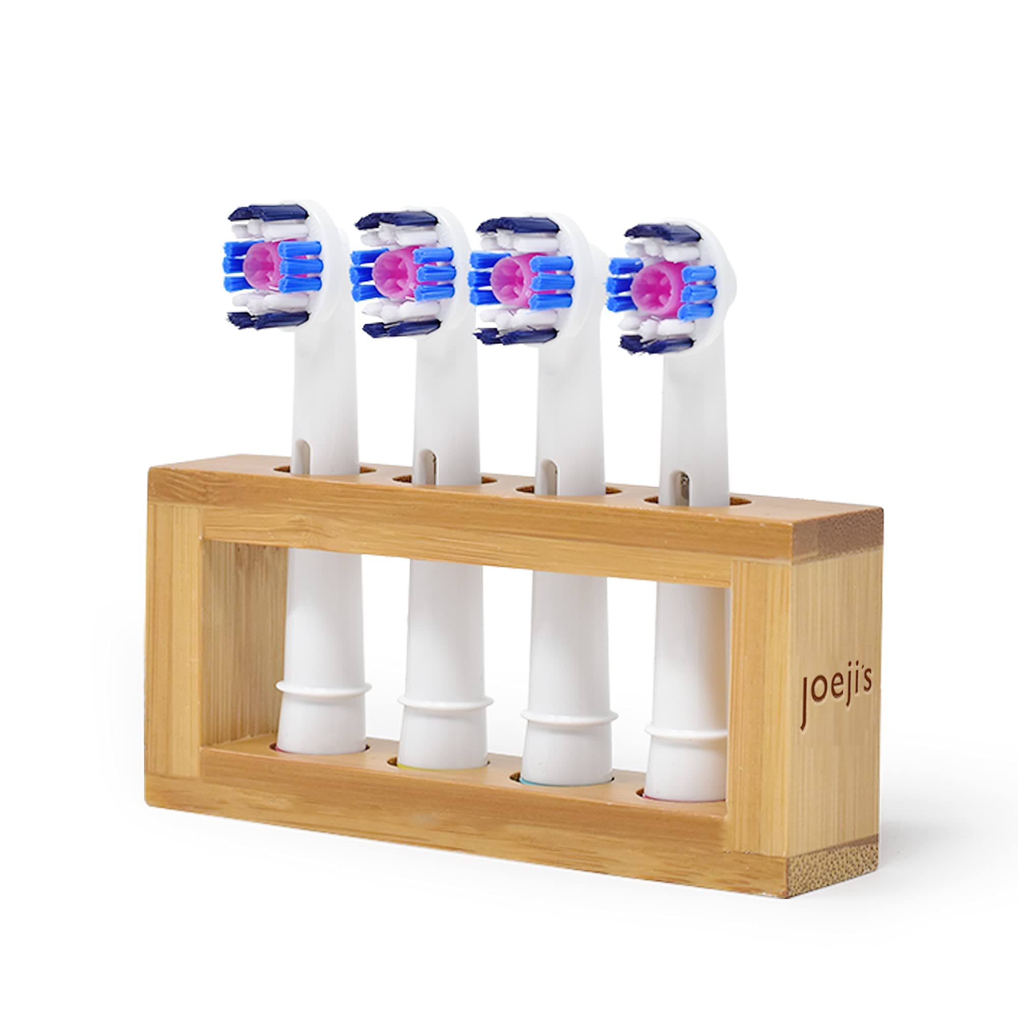 Joeji's Kitchen Rectangular Electric Toothbrush Head Holder - Freestanding Bamboo Storage Holder for Four Refill Heads - Improved Size Now fits Oral B and Most Replacement Head Sizes