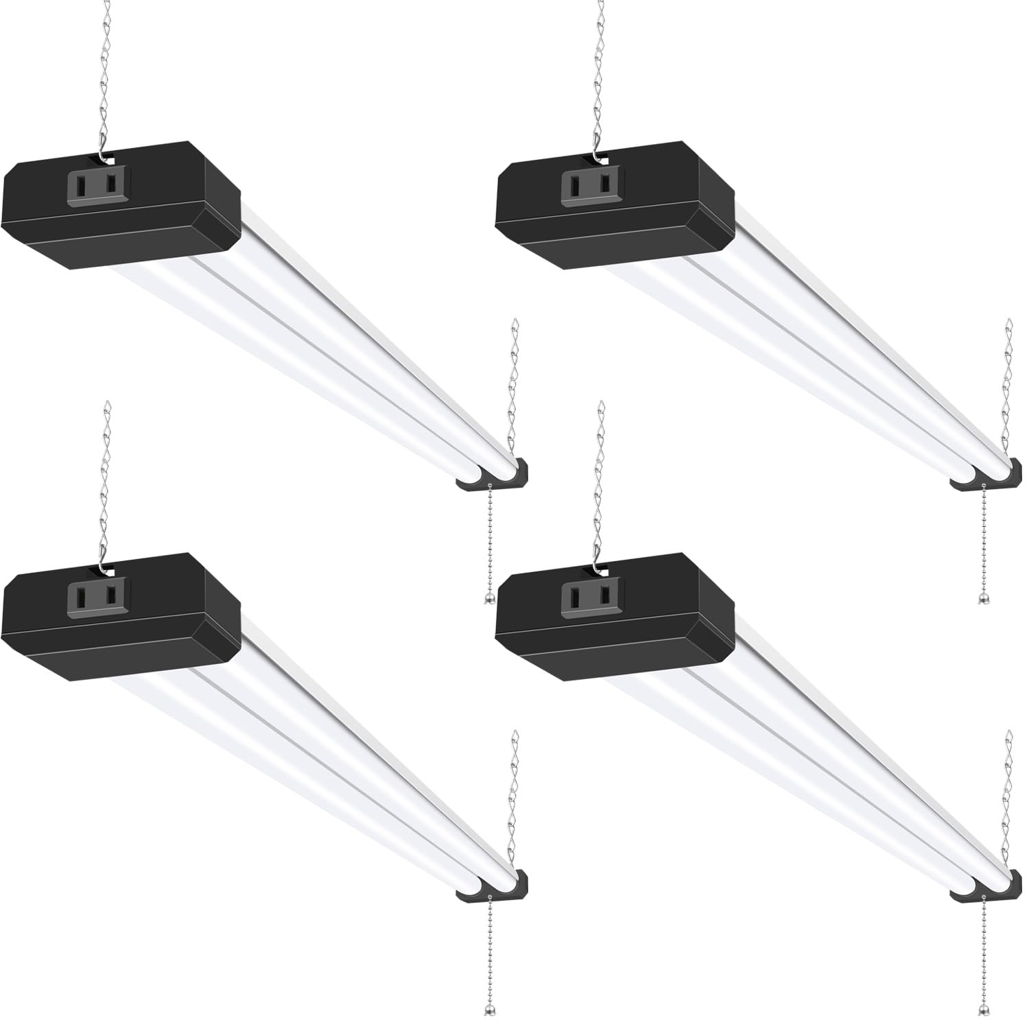 hykolity 4 Pack 4FT Linkable LED Shop Light for Garage, 6500lm, 4FT 60W Utility Light Fixture, 5000K Daylight LED Workbench Light with Plug, Hanging or Surface Mount, Black - ETL Image