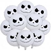 Halloween Skull Balloons Set, 18 Inch White Smiley Face Skull Mylar Foil Balloons Kit for Kids Horror Before Day of the Dead Trick or Treat Christmas Party Decorations Supplies