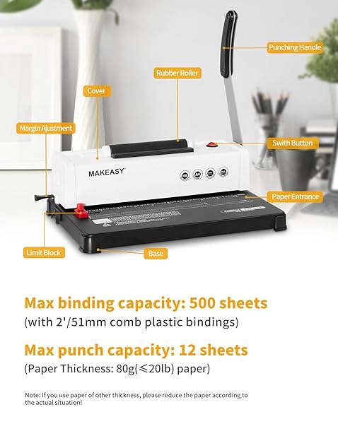 MAKEASY SPIRAL BINDING MACHINE, 12 SHEETS PUNCH CAPACITY, ELECTRIC COIL INSERT, BOOK BINDER MACHINE FOR A4/A5/LETTER SIZE PAPER, COME WITH 1 BOX PCS 5/16” COILS & PLIERS