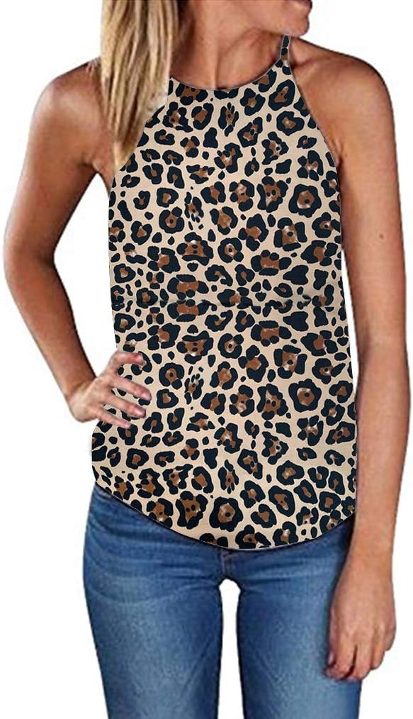 Women's Casual Halter Top Spaghetti Strap Floral Print Tank Tops Camis Shirt