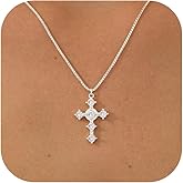 KINHOPI Cross Necklace for Women - 14K Gold/White Gold Plated Simple Dainty Diamond Cross Pendant Necklace with Cubic Zirconia Jewelry Gift For Her