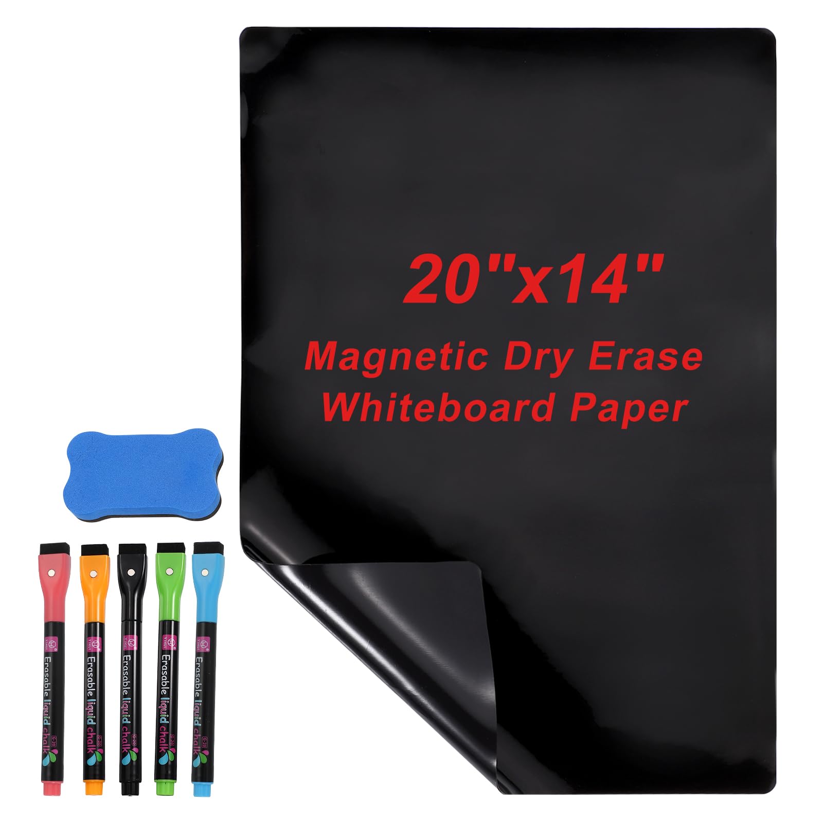PATIKIL Magnetic Dry Erase Whiteboard Paper, 20"x14" Black Board Stickers for Wall Blackboard Contact Paper Sheet with Marker, Magnetic Eraser for Kitchen Fridge Shopping List, Black
