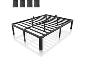 XUKIL 14 Inch Metal Bed Frame Queen Size, Heavy Duty Balck Platform Queen Size Bed Frame with Round Corner Legs, Mattress Slide Stopper, No Box Spring Needed, Easy Assembly