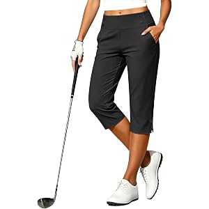 Golf Pants Women Stretch Dressy Casual Sports Wear Capri Pants With Pockets | Stretch High-Waisted Cropped Golf Yoga Capris C
